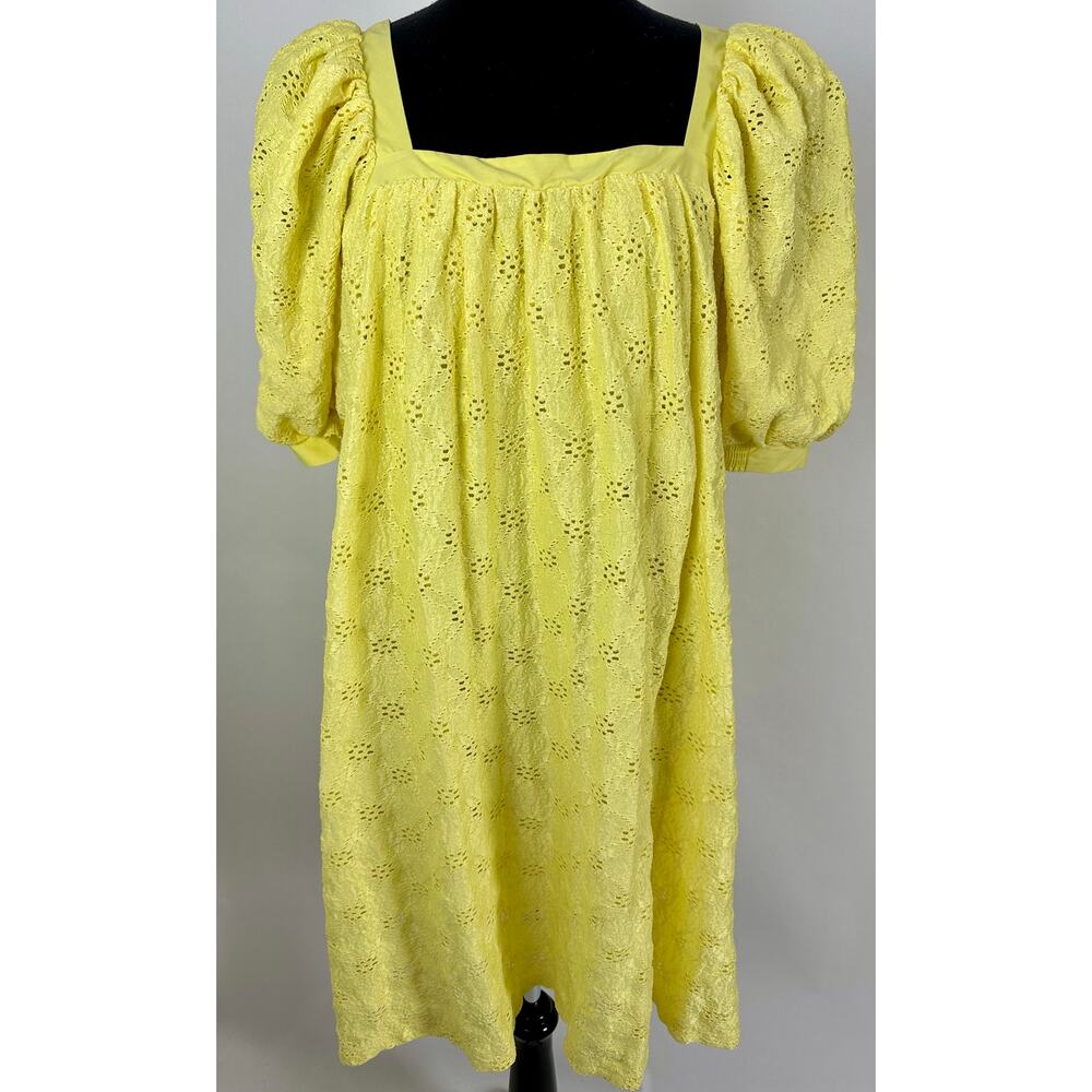 Maeve Anthropologie Medium Cotton Eyelet Lemon Yellow Babydoll Dress Coastal - Picture 3 of 12